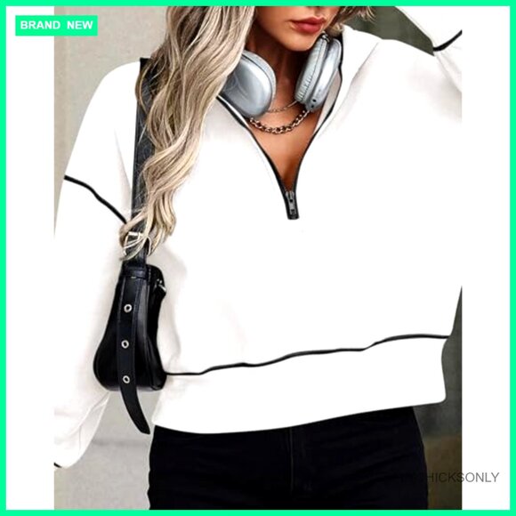 Cropped Half Zip Hoodie Fleece Lined Kangaroo Pocket Pullover Sweatshirt - Picture 6 of 7